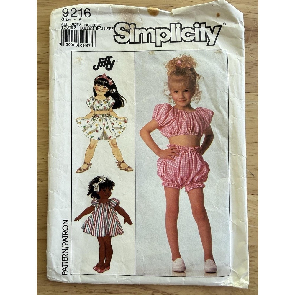 Simplicity Jiffy Pattern 9216 Child's Dress, Daisy Mae Bubble Top, Shorts Sz 3-6